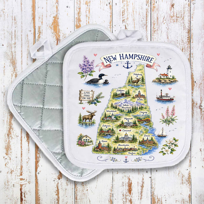 New Hampshire State Map Landmark Pot Holder