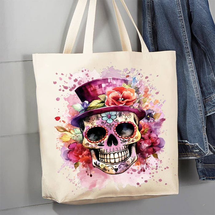 Day of the Dead Sugar Skull Top Hat Canvas Tote Bag