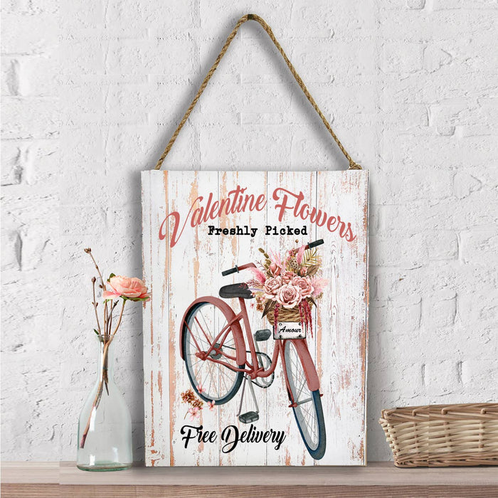 Valentine Flowers Pink Bicycle  Wall Decor