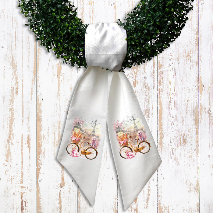 French Paris Bicycle Dog Baguettes Wreath Sash