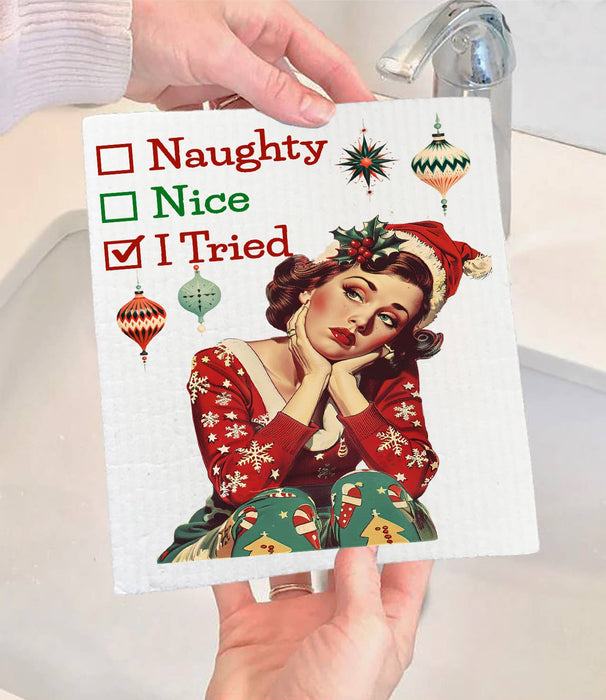 Merry Christmas Deer Red Cardinals Swedish Dishcloth