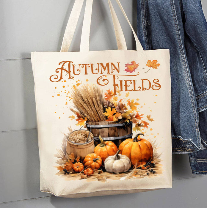 Autumn Fields Pumpkin Harvest Canvas Tote Bag