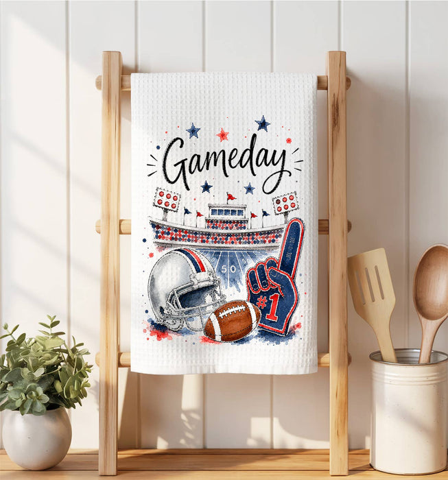 Gameday Football Navy Blue & Red Waffle Weave Towel