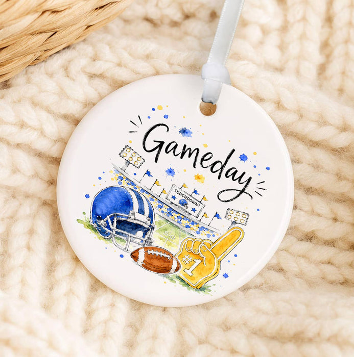 Gameday Football Royal Blue & Gold Ornament