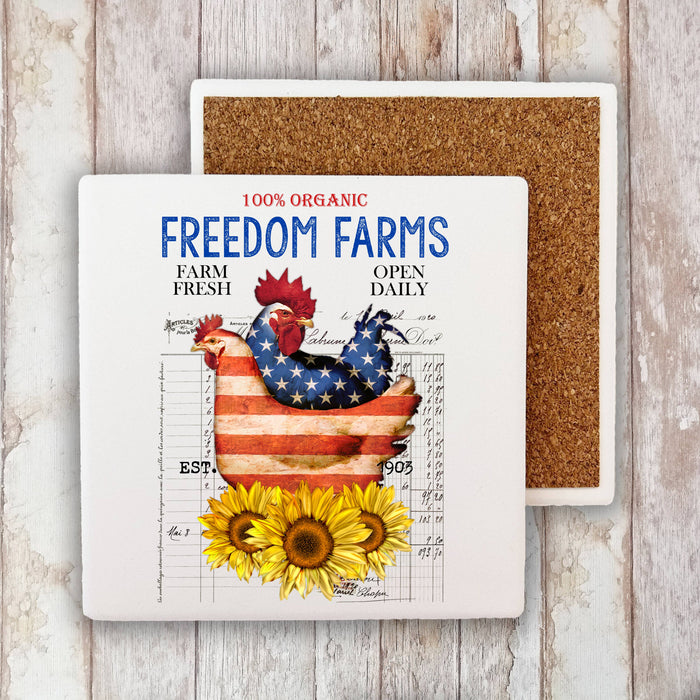 Freedom Farms Patriotic Chickens Stone Coaster