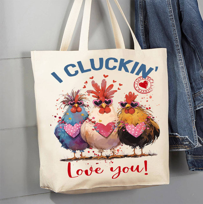I Cluckin' Love You Chickens Valentine Canvas Tote Bag