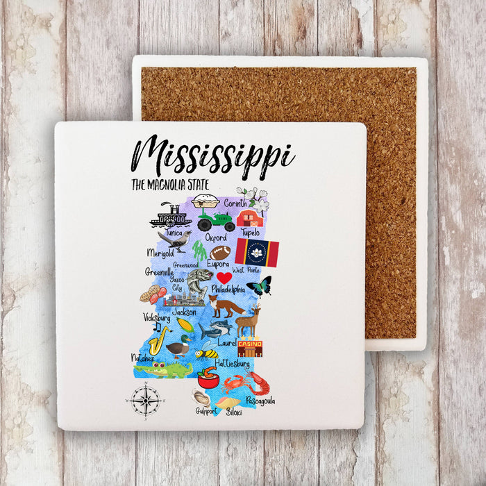 Mississippi State Map Souvenir Stone Coaster