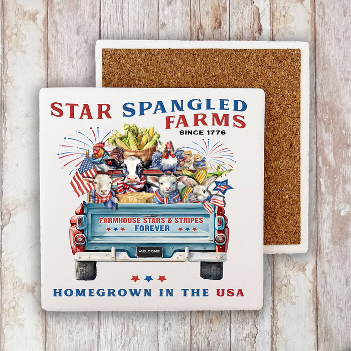 Country 4th of July Patriotic Farm Animals Stone Coaster