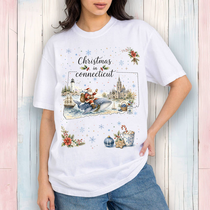 Christmas in Connecticut State Map T-Shirt