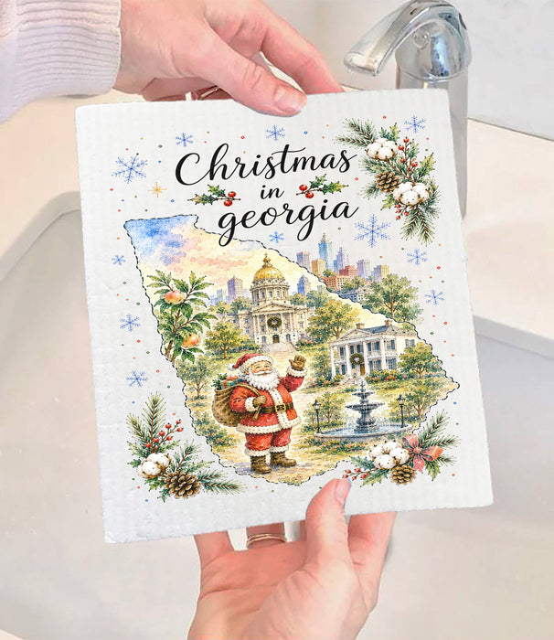 Christmas in Georgia State Map Swedish Dishcloth