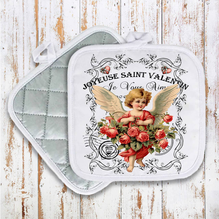 Valentine Cupid Angel Vintage French Pot Holder Oven Mitt