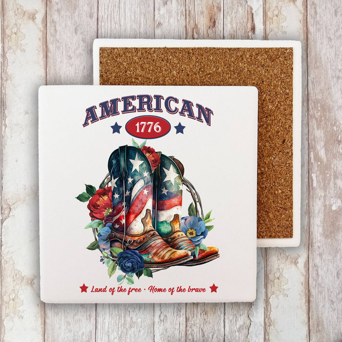 American Patriotic Western Cowboy Boots Stone Coaster
