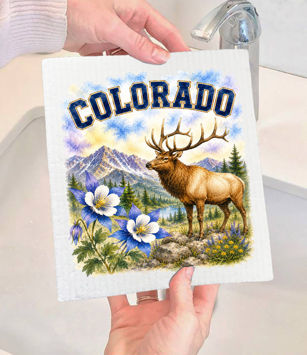 Colorado State Bird and Animal Swedish Dishcloth