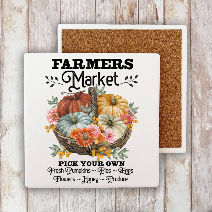 Autumn Fall Farmers Market Pumpkins Stone Coaster