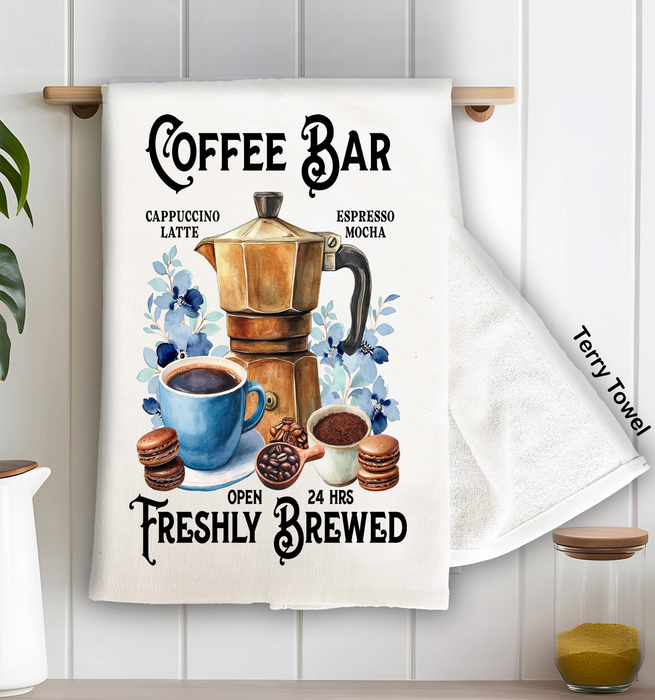 Coffee Bar Freshly Brewed Kitchen Terry Towel