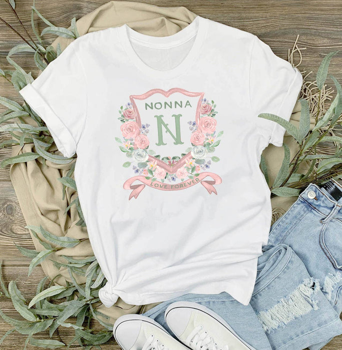 Mother's Day Nonna Floral Crest T-Shirt