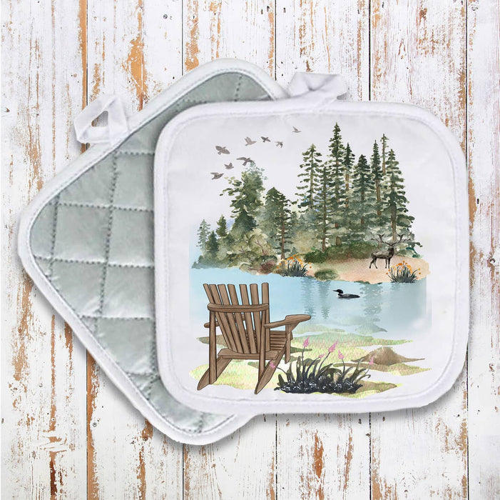 Andirondacks Chairs Lake Mountains Pot Holder Oven Mitts