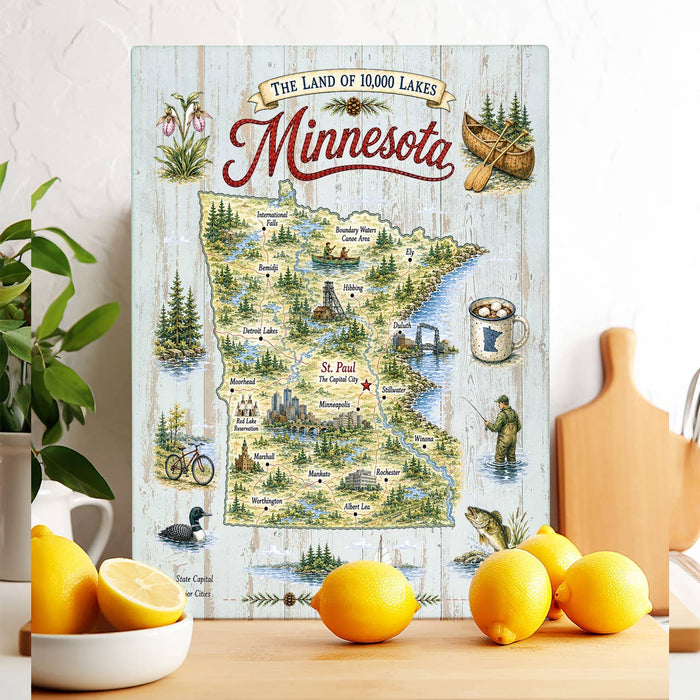Minnesota State Map Landmark Glass Cutting Board