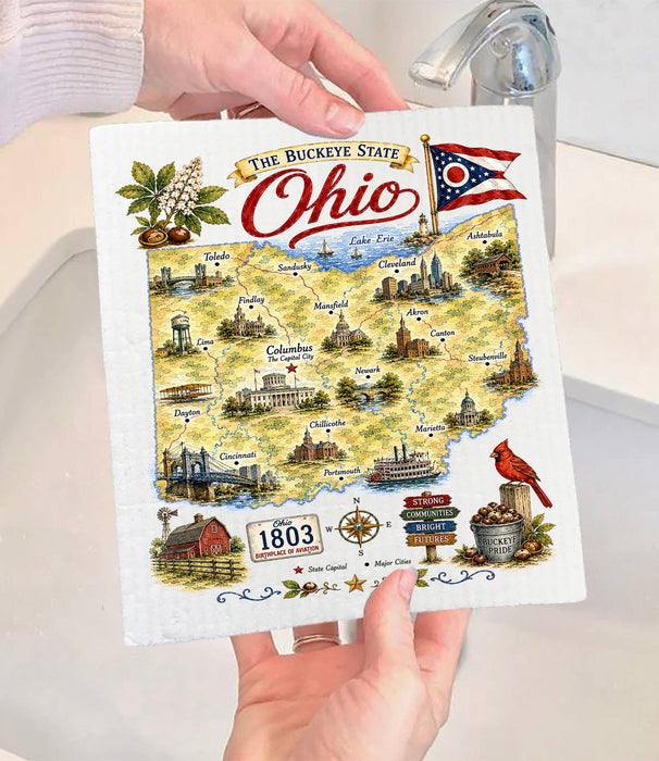 Ohio State Map Landmark Swedish Dishcloth