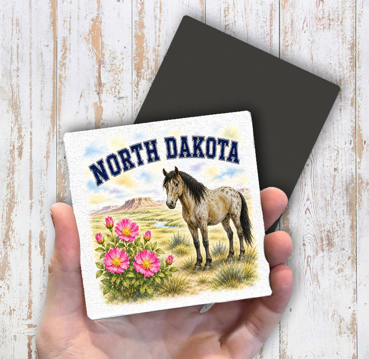 North Dakota State Bird and Animal Magnet Fridge