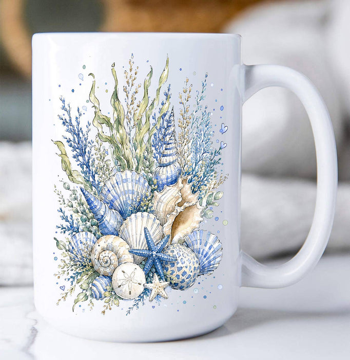 Coastal Blue Sea Shells Bouquet Coffee Mug