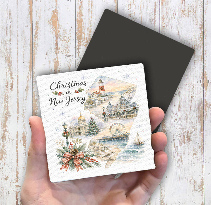 Christmas in New Jersey State Map Magnet Fridge