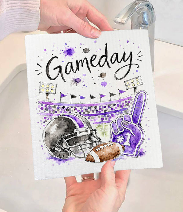 Gameday Football Black & Purple Swedish Dishcloth