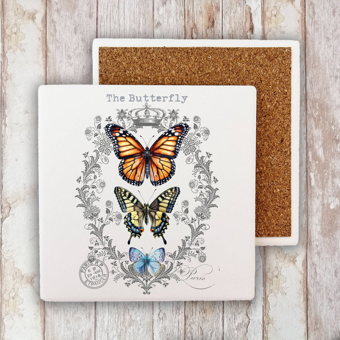 Vintage Butterflies Paris Stone Coaster
