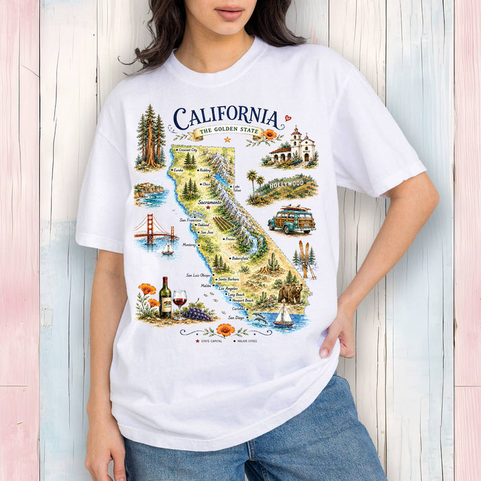 California State Map Landmark T-Shirt