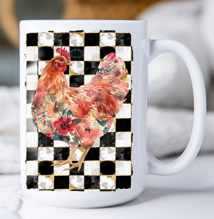 Checkered Colorful Chicken Coffee Mug