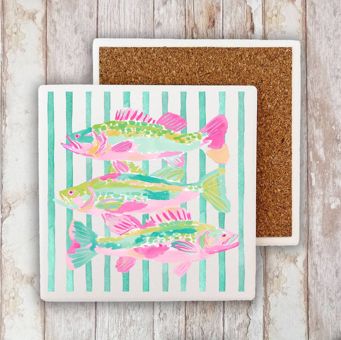 Coastal Colorful Fish Pastel Colors Stone Coaster