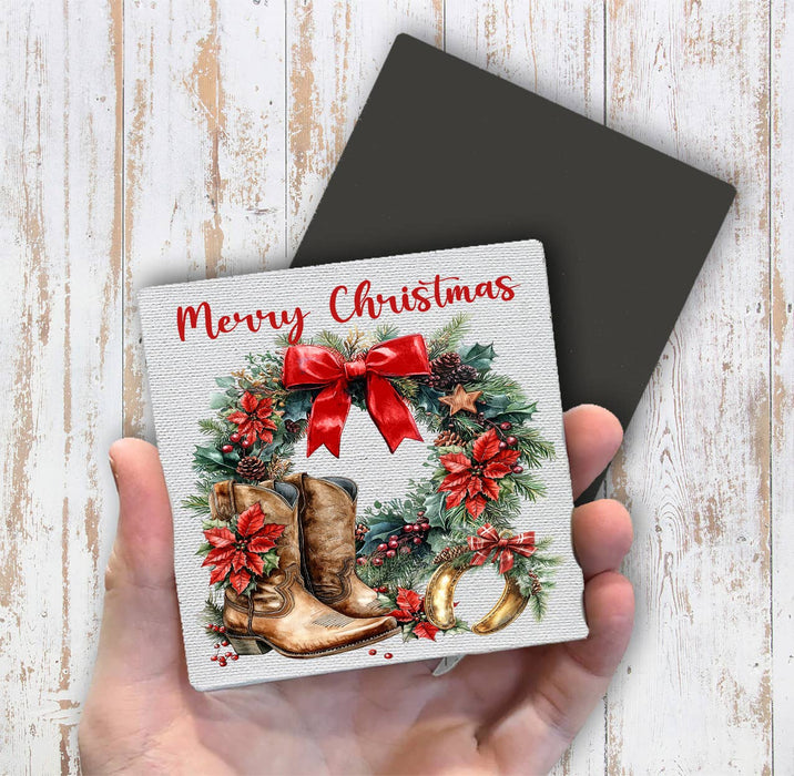 Country Christmas Poinsetta Western Magnet Fridge