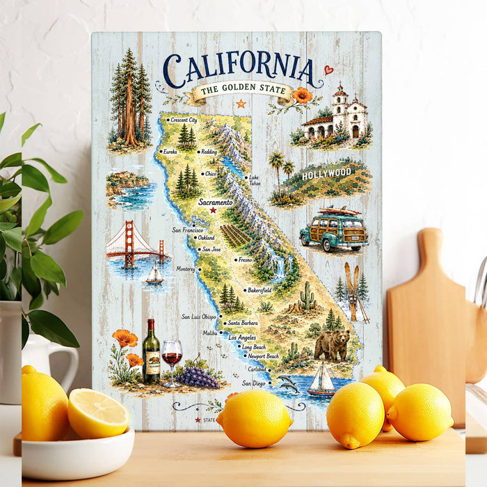 California State Map Landmark Glass Cutting Board