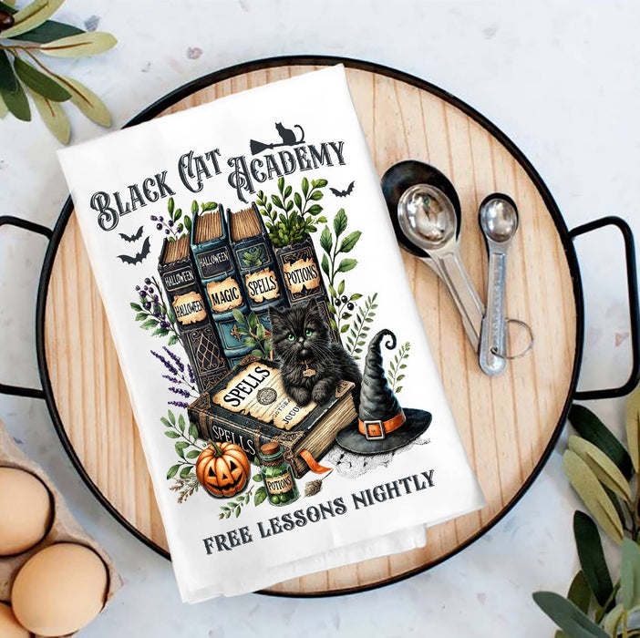 Black Cat Academy Books Tea Towel