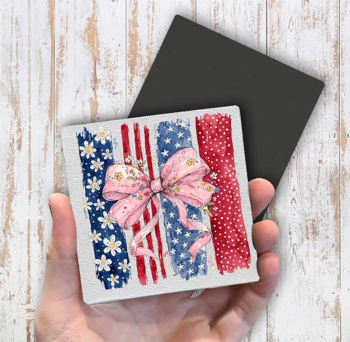 Patriotic red White Blue Bow Magnet Fridge