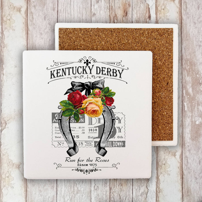 Kentucky Derby Horse Shoe Roses Stone Coaster