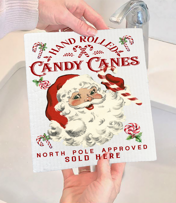 Christmas Candy Cane Vintage SantaSwedish Dishcloth