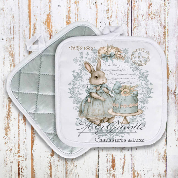 Shabby Chic French Easter Bunny Pot Holder Oven Mitt