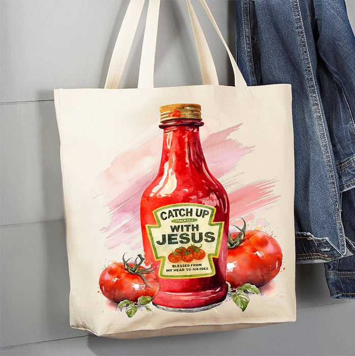 Catch Up with Jesus Spiritual Canvas Tote Bag
