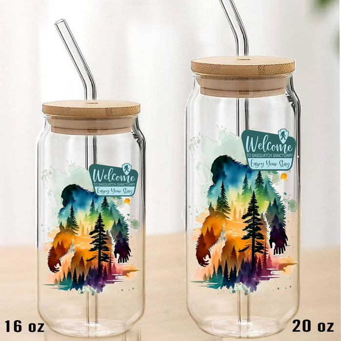 Sasquatch Sanctuary Big Foot Can Glass with Lid Straw