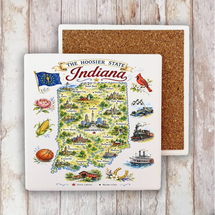 Indiana State Map Landmark Stone Coaster