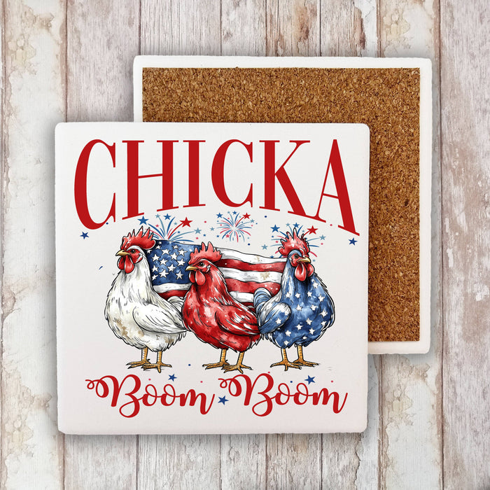 Patriotic Chicka Boom Boom Stone Coaster