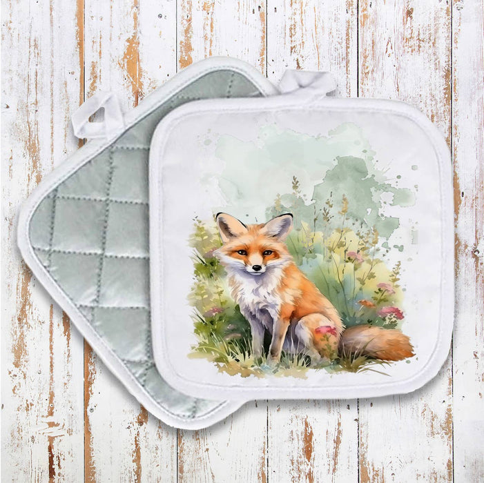 Fox Animal in Grass Flowers Pot Holder Oven Mitt