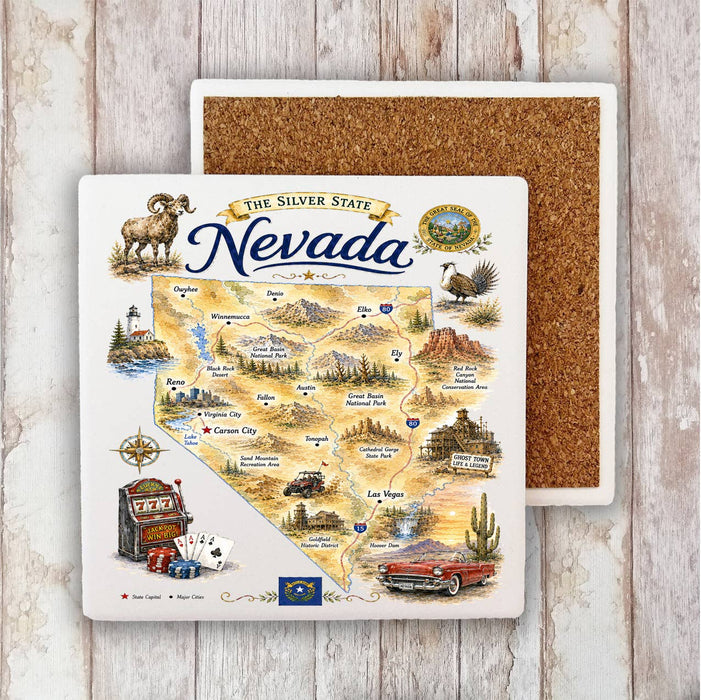 Nevada State Map Landmark Stone Coaster