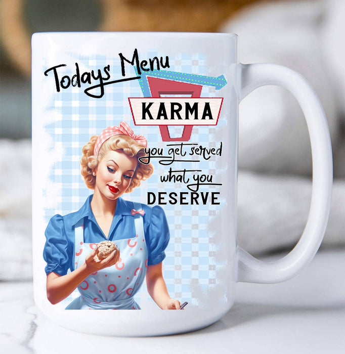 Retro Funny Karma Served Coffee Mug