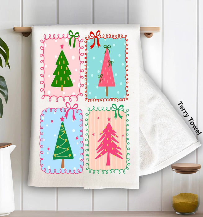 Christmas Tree Hand-Drawn Frame Kitchen Terry Towel