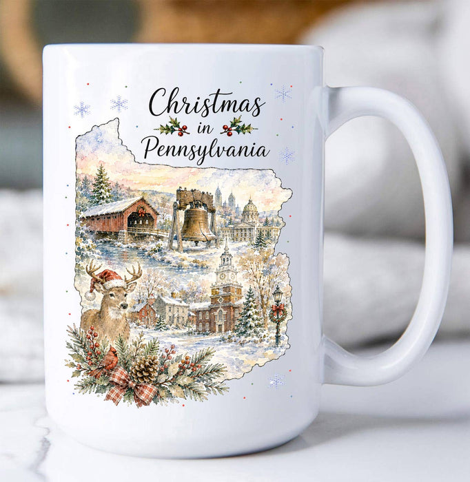 Christmas in Pennsylvania State Map Coffee Mug