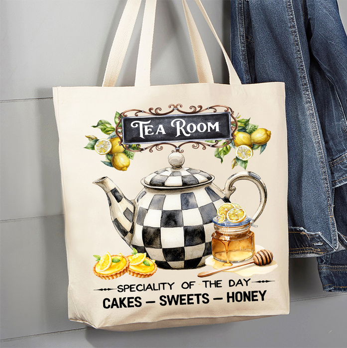 Checkered tea pot Tea Room Canvas Tote Bag