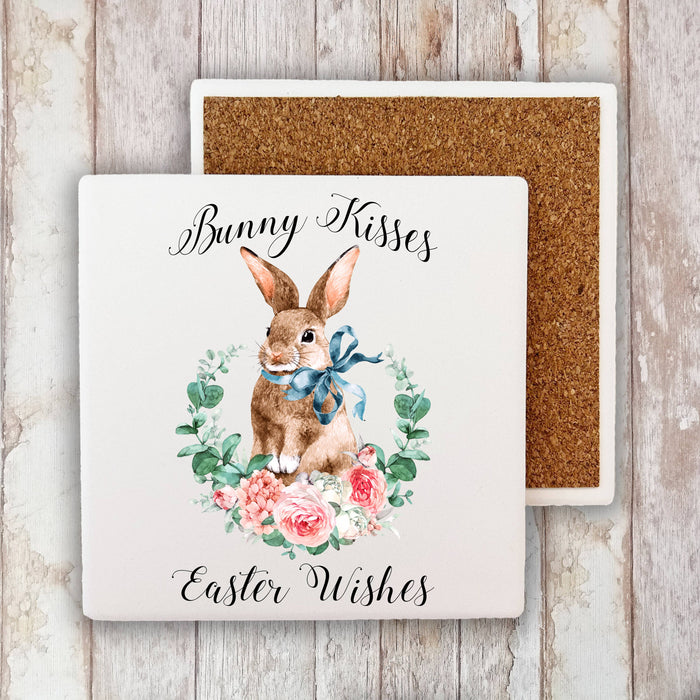 Bunny Kisses Easter Wishes Stone Coaster
