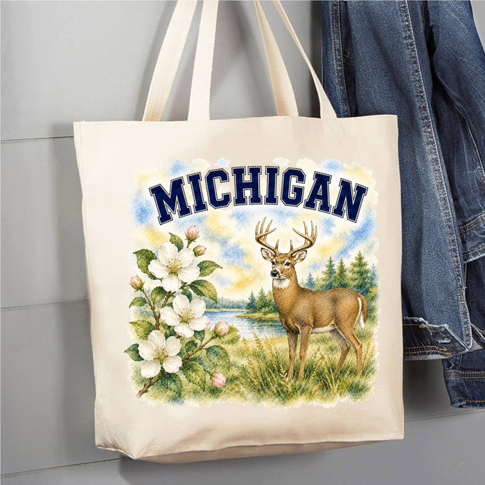 Michigan State Bird and Animal Canvas Tote Bag